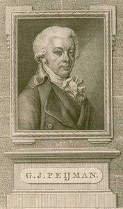 571 -TP000149 Portret van Gerrit Jan Peijman, borstbeeld naar rechts, in rechthoekige lijst; basement met naamplaat. De ...
