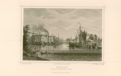 869 -TP000306 Gezicht op de Thorbeckegracht te Zwolle vanaf het Zwartewater met visafslag, Hopmanshuis, Vispoortenbrug ...