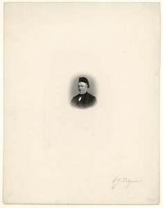 934 -TP000337 Portret van E.J. Potgieter, borstbeeld naar links, met kalotje op het hoofd.