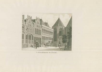946 -TP000351 Reproductie (van een natekening van Cornelis Pronk) van het Stadhuis, gezien vanuit de Sassenstraat naar ...