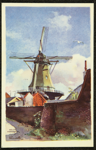 236 Ansichtkaart Harderwijkreeks, ontwerp van Piet Smeele, aquarel Molen, 1942-01-01