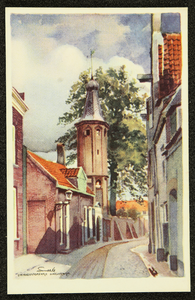 241 Ansichtkaart Harderwijkreeks, ontwerp van Piet Smeele, aquarel Linnaeustorentje, 1942-01-01
