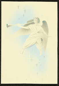 254 Origineel ontwerp: engel met trompet in blauw en zilver, 1940-01-01