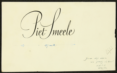 374 Piet SmeeleOrigineel briefhoofd Smeele (37 mm logo-ontwerp), waar Drukkerij Van Wetter&Co (Bussum) een ets van ...