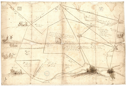 164 Caert van Echtener grote venen. Kaart van het gebied rondom Hoogeveen met daarin voorkomende marken.; 25-07-1631
