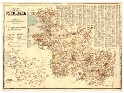 314 Kaart van provincie Overijssel met afstandswijzer en plaatsregister; [ca 1900]