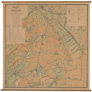 455 Kaart van Drenthe met gemeenten en kanalen; 1900