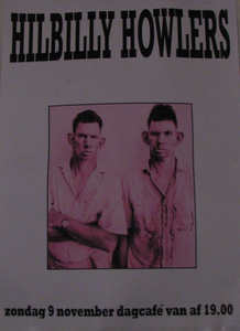 Affiche optreden Hillbilly Holler, in het Dagcafé van het ORKZ, met grappige verschrijving in de naam. Affiche optreden Hillbilly Holler, in het Dagcafé van het ORKZ, met grappige verschrijving in de naam.