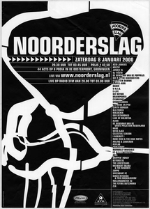 affiche Noorderslag 2000 <br/>Grafisch Komplot bno <br/>De Oosterpoort <br/>8 januari 2000 <br/>concertaffiche <br/>De Oosterpoort <br/>DJ Tiësto staat uiteindelijk niet op <br/>Noorderslag 2000; <br/>er is ook een reeks met 'Uitverkocht' erop