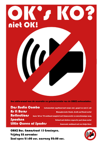 Beschrijving: affiche benefiet-avond voor behoud en verbouwing van de oefenruimtes in het ORKZ, Groningen <br/>Gemaakt door: <br/>Gelegenheid:Benefiet-avond 'OK's KO? Niet OK!' <br/>Bijzonderheden: Beschrijving: affiche benefiet-avond voor behoud en verbouwing van de oefenruimtes in het ORKZ, Groningen <br/>Gemaakt door: <br/>Gelegenheid:Benefiet-avond 'OK's KO? Niet OK!' <br/>Bijzonderheden:
