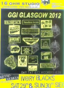 Poster van het GGI festival dat in 2012 plaatsvindt in Glasgow. Indifferent Sun wordt hier op aangekondigd.<br/> <br/>bron : facebookpagina Indifferent Sun