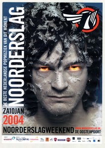 affiche Noorderslag 2004 <br/>Studio Frank & Lisa / Zeppelin Studios <br/>De Oosterpoort <br/>10 januari 2004 <br/>concertaffiche <br/>De Oosterpoort <br/>de persoon op het affiche is de Groningse gitarist <br/>Marcel Ennema