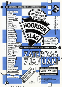 affiche Noorderslag 1995 <br/>Elzo Smid plus <br/>De Oosterpoort <br/>7 januari 1995 <br/>concertaffiche <br/>De Oosterpoort <br/>Naast Noorderslag wordt voor het eerste een showcase festival georganiseerd met Europese <br/>en Groningse acts