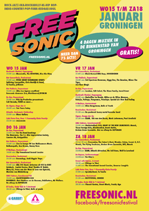 affiche FreeSonic Festival <br/>Gabor Lodi <br/>FreeSonic <br/>15-18- januari 2014 <br/>concertaffiche <br/>affiche van de eerste editie van FreeSonic