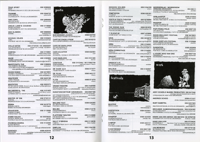 Eerste Groningsche Popgids (blz. 12 en 13) Uitgave: Kunstencentrum Groningen, jaargang 6 (2000/2001)