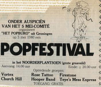 Popburo : advertentie aankondiging 5 mei popfestival