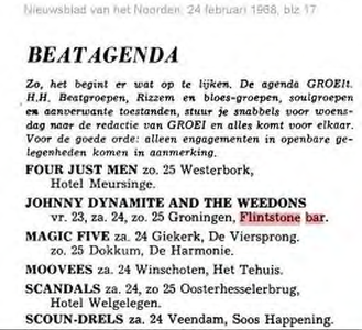 Agenda : optreden in de Flintstonebar van Johnny Dynamite and the Weedons