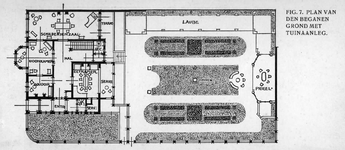 63001 Plattegrond van de begane grond en de tuinaanleg van het huis Maliebaan 55 te Utrecht.