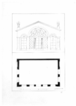 135135 Opstand van de voorgevel (boven) en plattegrond (onder) van een gebouw met grote ramen (oranjerie?).