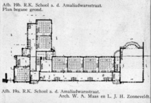 79054 Plattegrond van de R.K. school (Amaliadwarsstraat 2) te Utrecht: Plan van de begane grond, ontworpen door de ...
