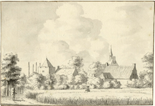 201825 Gezicht op het dorp Cothen met links een gedeelte van de woontoren van het kasteel Rhijnestein.